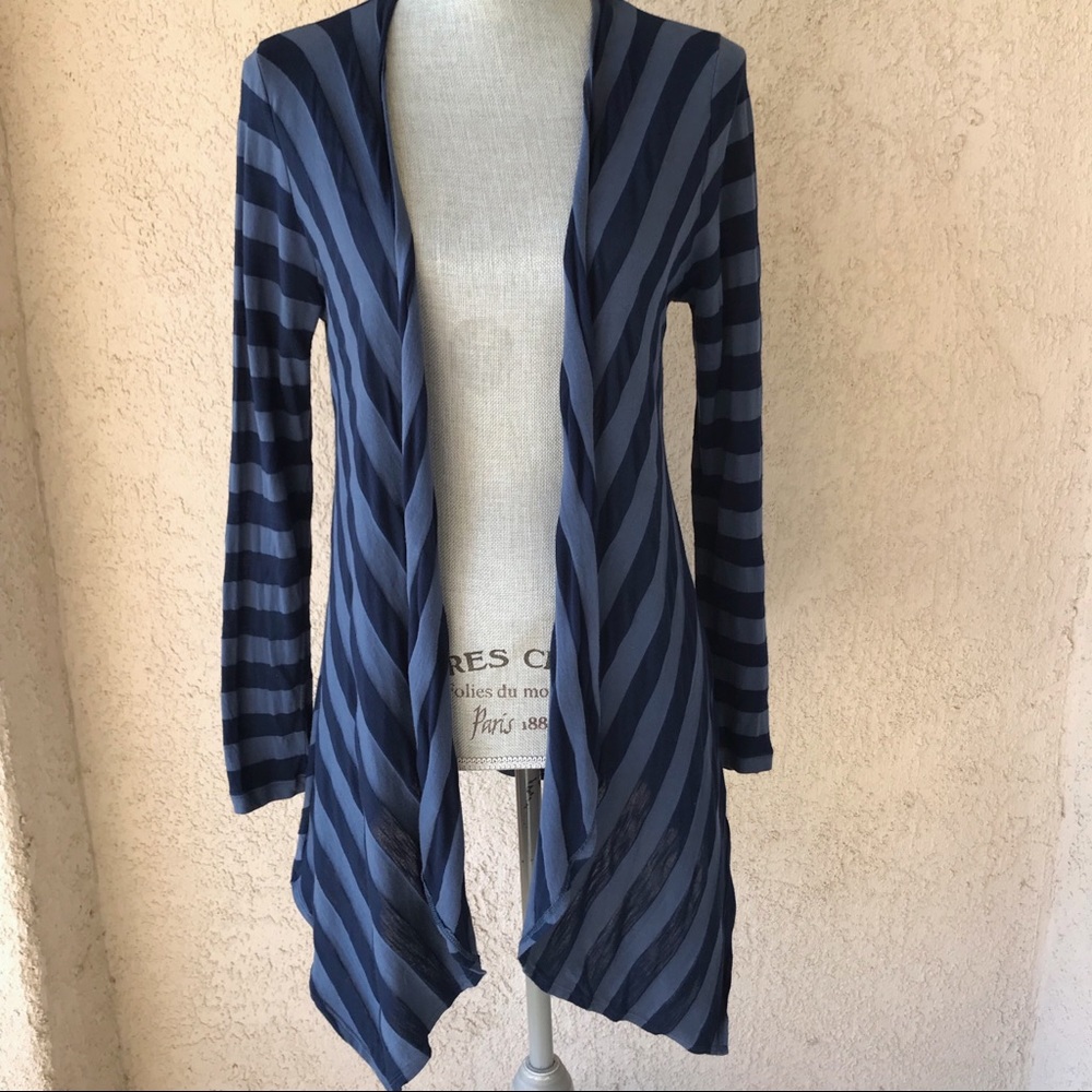 Blue Stripe Open Front Cardigan Cover Up Large